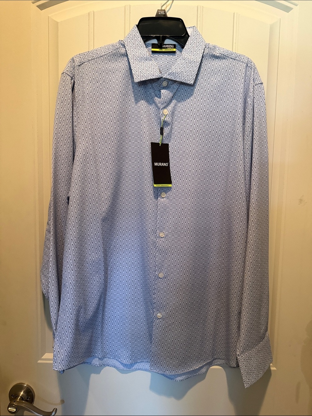 Murano Men’s Light Blue Zigzag Pattern Button-Down Shirt